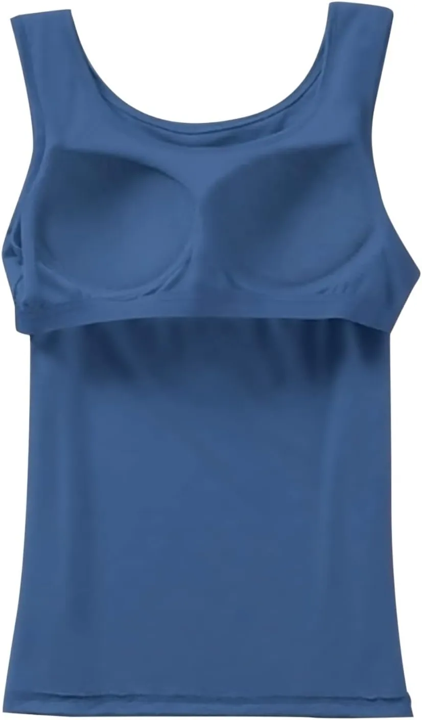 Camisole Tops with Built in Bra for Women Summer Casual Loose Chest Pad Vest Running Layering Yoga Outfits Cami Shirts
