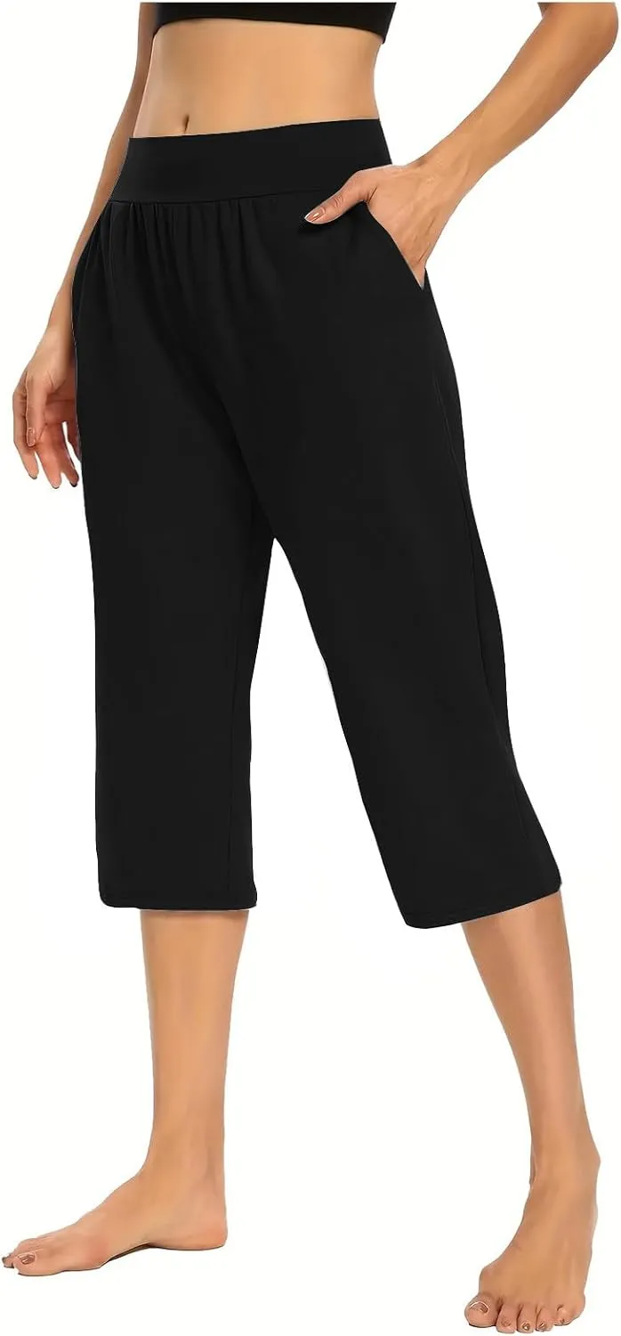 Capri Sweatpants Womens Cozy Wide Legs Cropped Pants Lounge Jogger Capri Workout Yoga Culottes Slacks Casual S