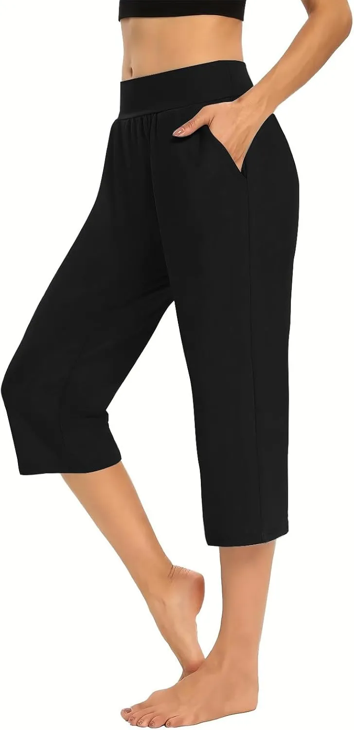 Capri Sweatpants Womens Cozy Wide Legs Cropped Pants Lounge Jogger Capri Workout Yoga Culottes Slacks Casual S