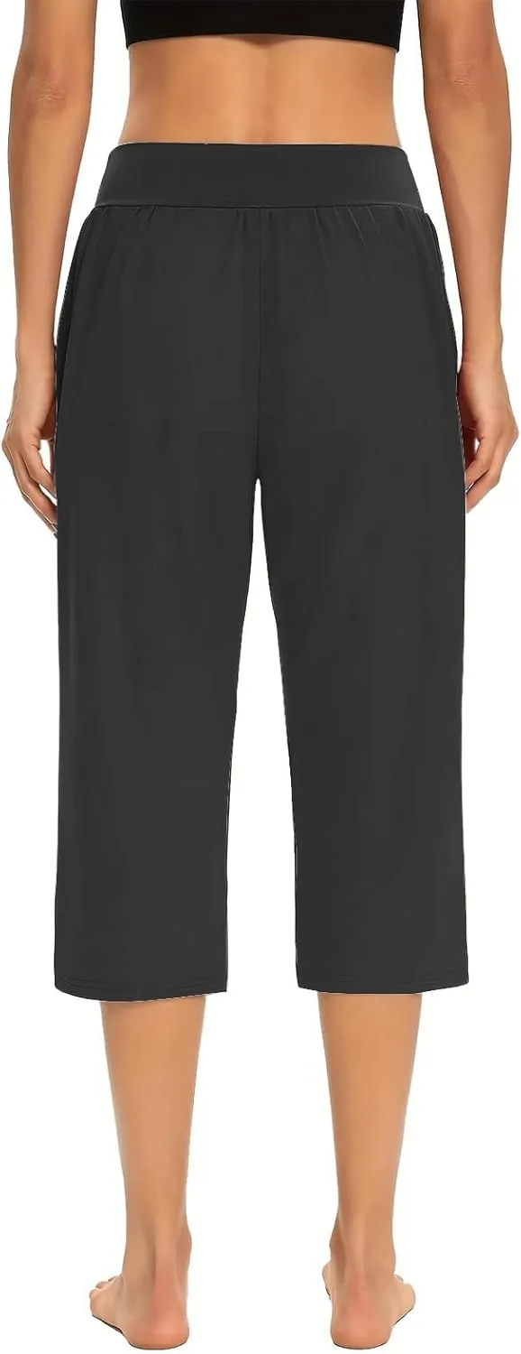 Capri Sweatpants Womens Cozy Wide Legs Cropped Pants Lounge Jogger Capri Workout Yoga Culottes Slacks Casual S