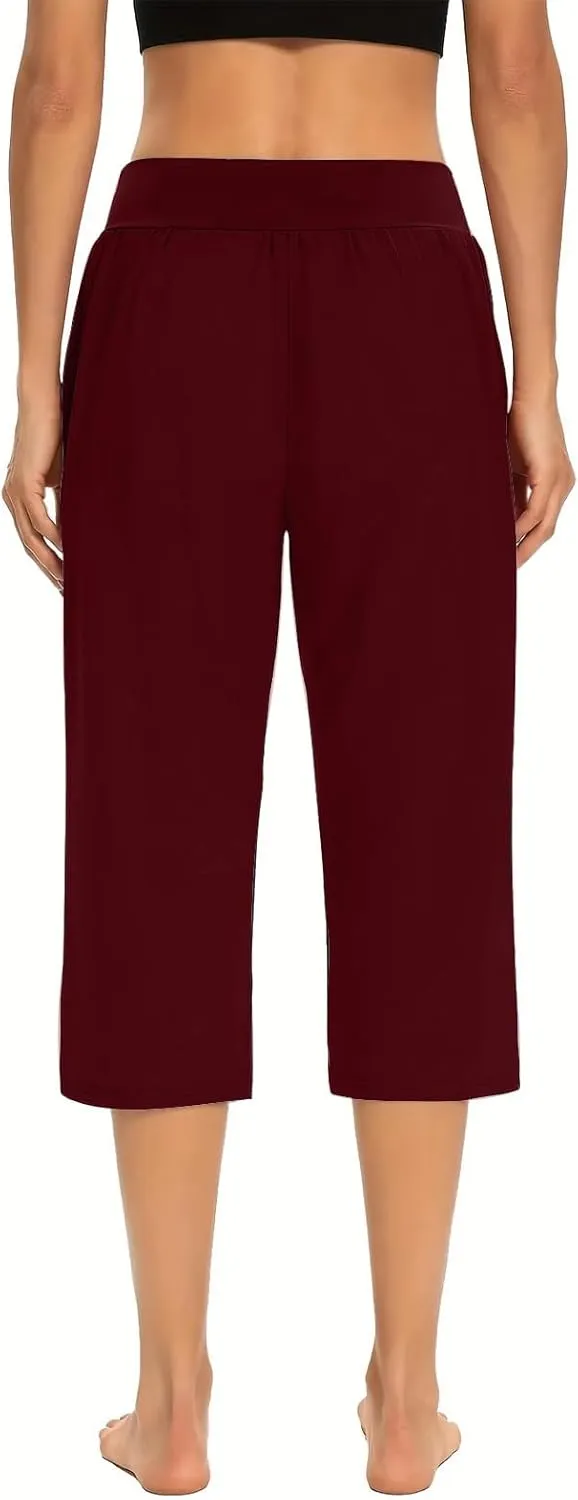 Capri Sweatpants Womens Cozy Wide Legs Cropped Pants Lounge Jogger Capri Workout Yoga Culottes Slacks Casual S