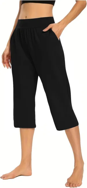 Capri Sweatpants Womens Cozy Wide Legs Cropped Pants Lounge Jogger Capri Workout Yoga Culottes Slacks Casual S