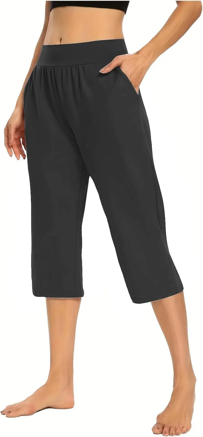 Capri Sweatpants Womens Cozy Wide Legs Cropped Pants Lounge Jogger Capri Workout Yoga Culottes Slacks Casual S