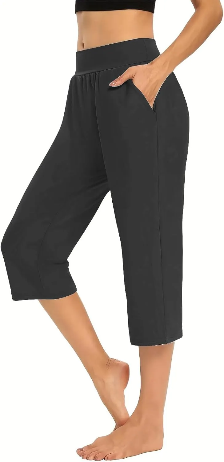 Capri Sweatpants Womens Cozy Wide Legs Cropped Pants Lounge Jogger Capri Workout Yoga Culottes Slacks Casual S