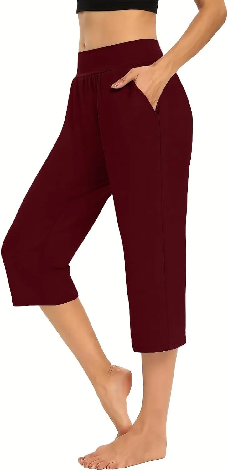 Capri Sweatpants Womens Cozy Wide Legs Cropped Pants Lounge Jogger Capri Workout Yoga Culottes Slacks Casual S