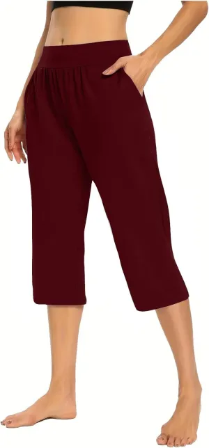 Capri Sweatpants Womens Cozy Wide Legs Cropped Pants Lounge Jogger Capri Workout Yoga Culottes Slacks Casual S