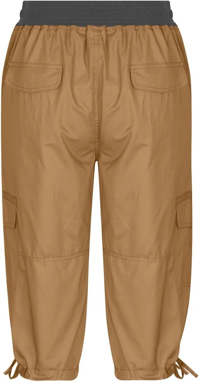 Cargo Capris for Women Casual Drawstring Capris Pants with Pockets Summer Plus Size Capri Hiking Pants Cargo Pant