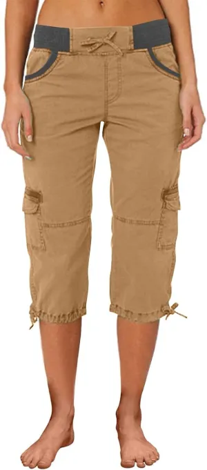 Cargo Capris for Women Casual Drawstring Capris Pants with Pockets Summer Plus Size Capri Hiking Pants Cargo Pant