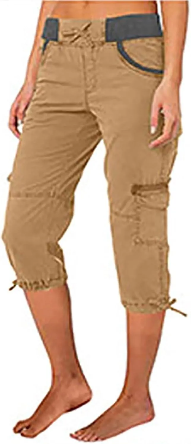 Cargo Capris for Women Casual Drawstring Capris Pants with Pockets Summer Plus Size Capri Hiking Pants Cargo Pant