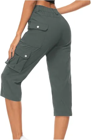 Cargo Capris for Women Lightweight Quick Dry Travel Hiking Summer Pants Baggy Cropped Trousers