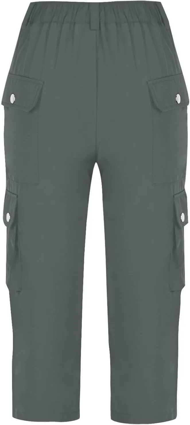 Cargo Capris for Women Lightweight Quick Dry Travel Hiking Summer Pants Baggy Cropped Trousers