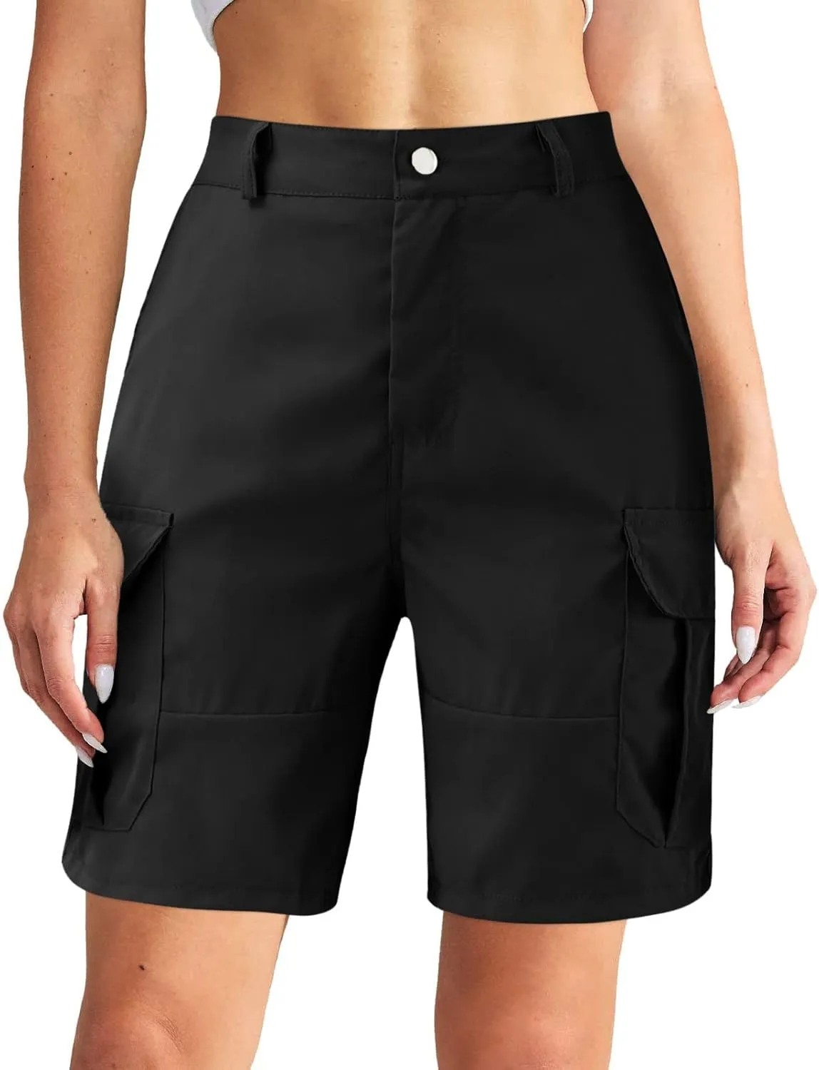 Cargo Shorts Women Casual Dressy Summer Pants Chino Shorts Lightweight Elastic Waist Beach Shorts with Pockets