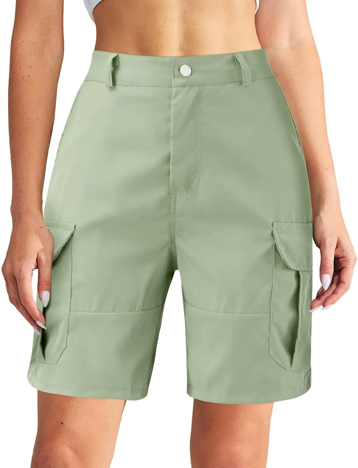Cargo Shorts Women Casual Dressy Summer Pants Chino Shorts Lightweight Elastic Waist Beach Shorts with Pockets
