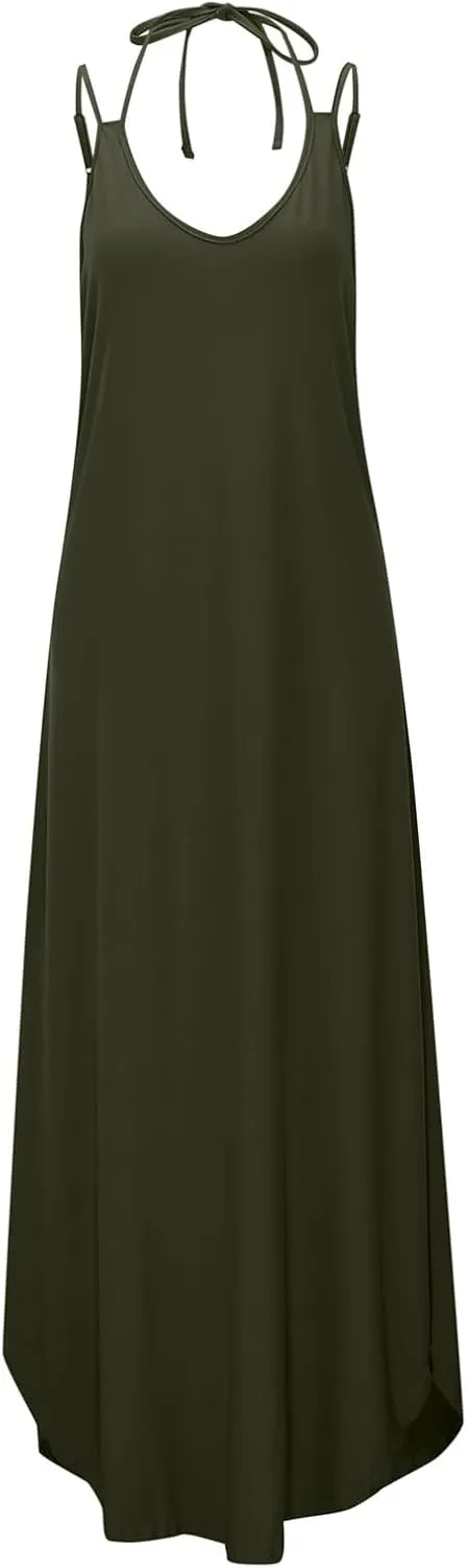 Casual Maxi Dresses for Women Retro Plus Size Spaghetti Straps Flowy Swimwear Coverups Dress Summer Beach Travel Outfits