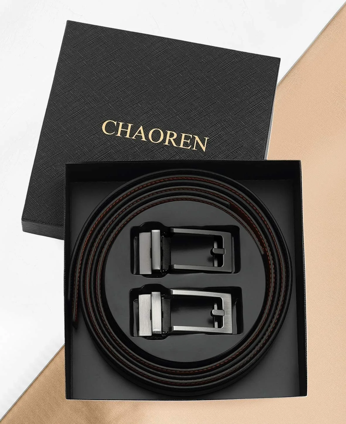 CHAOREN Click Belt for Men 2 Pack - Mens Dress Belt 1 1/4" in Packing Box - Design Belt Meet Almost Any Occasion and Outfit