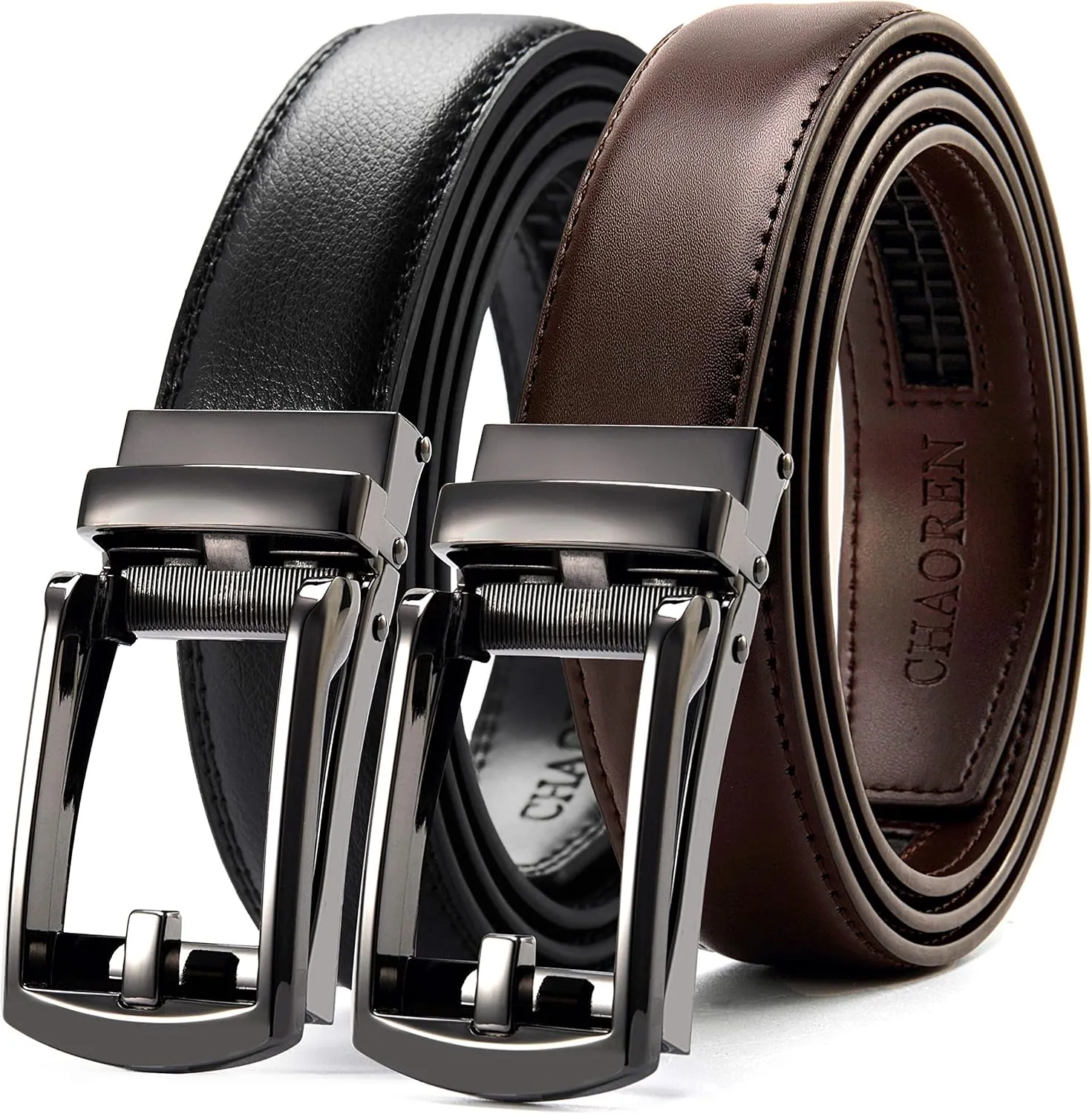 CHAOREN Click Belt for Men 2 Pack - Mens Dress Belt 1 1/4" in Packing Box - Design Belt Meet Almost Any Occasion and Outfit