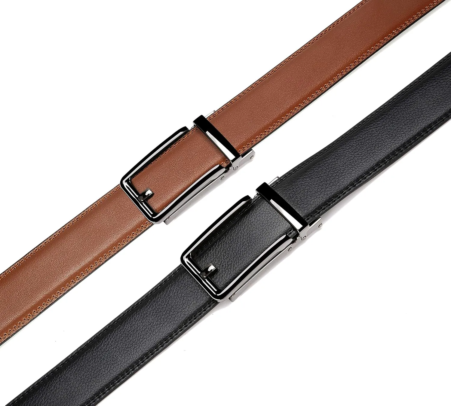 CHAOREN Click Belts for Men 2 Pack - Mens Ratchet Leather Belt 1 3/8" for Dress and Casual - Micro Adjustable Belt Fit