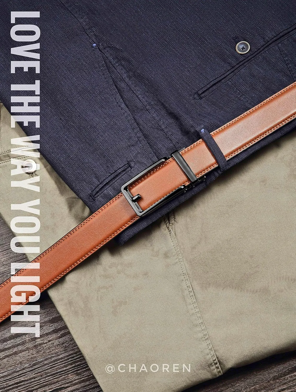 CHAOREN Click Belts for Men 2 Pack - Mens Ratchet Leather Belt 1 3/8" for Dress and Casual - Micro Adjustable Belt Fit