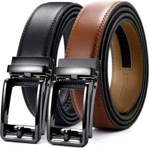 CHAOREN Click Belts for Men 2 Pack - Mens Ratchet Leather Belt 1 3/8" for Dress and Casual - Micro Adjustable Belt Fit