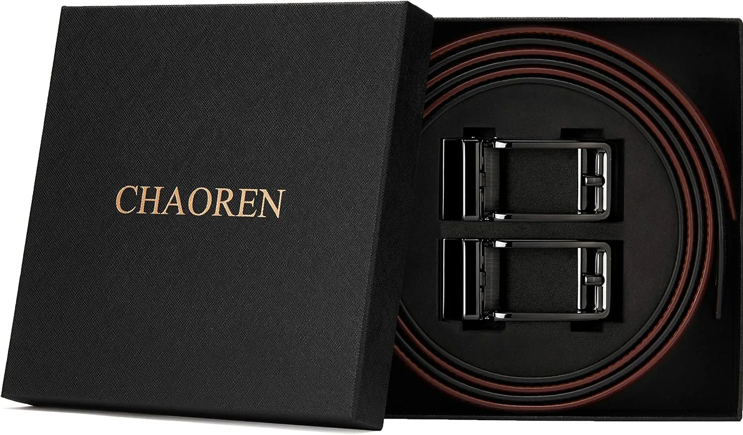 CHAOREN Click Belts for Men 2 Pack - Mens Ratchet Leather Belt 1 3/8" for Dress and Casual - Micro Adjustable Belt Fit
