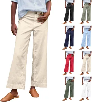 Chino Pants for Women Cropped Linen Pants High Waisted Capri Work Business Casual Pant with Pockets