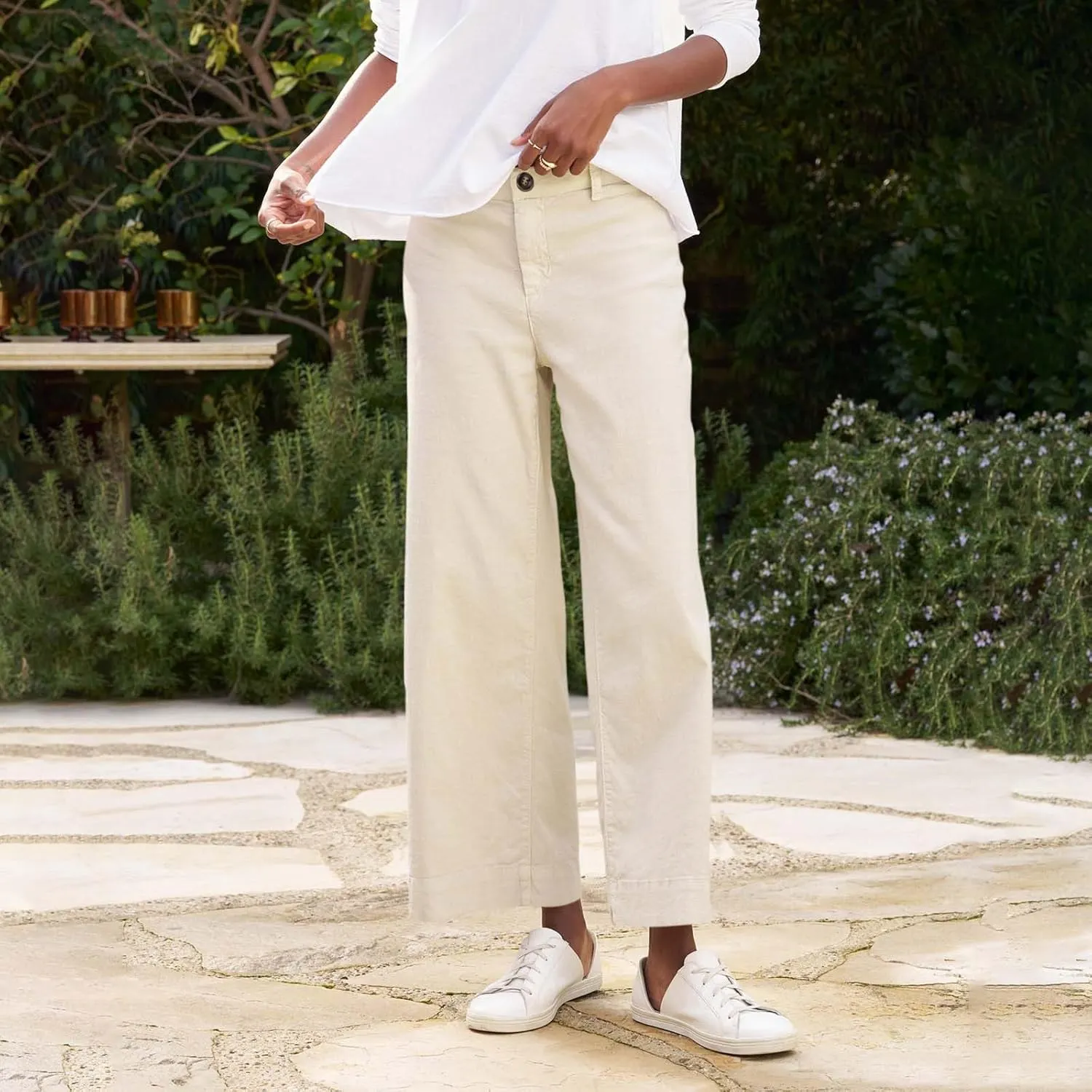 Chino Pants for Women Cropped Linen Pants High Waisted Capri Work Business Casual Pant with Pockets