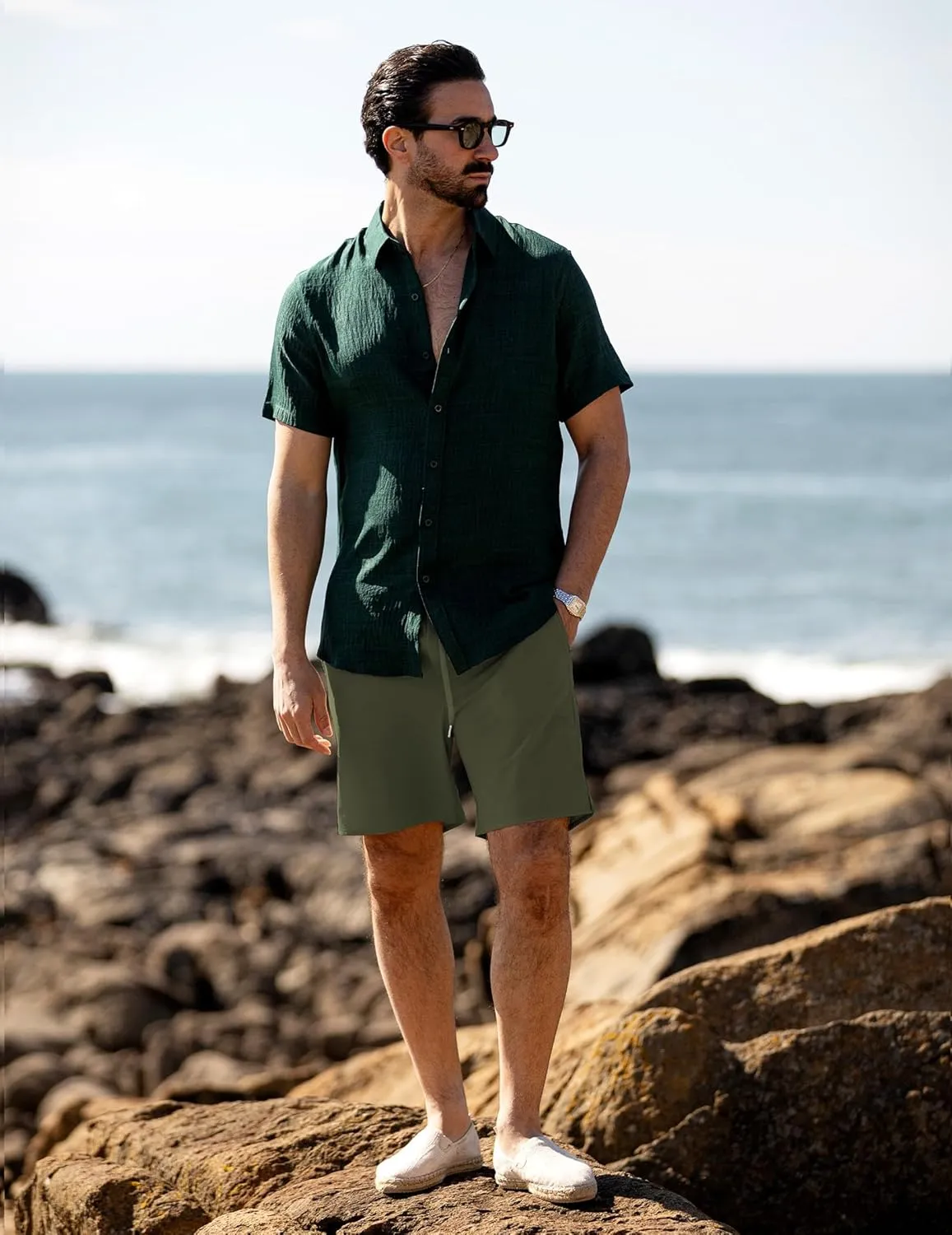 COOFANDY Men's Casual Shorts 7 inch Quick Dry Lightweight Shorts Elastic Waist Summer Beach Shorts