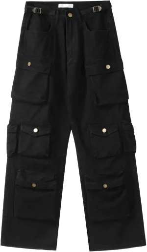 CosTribe Women's Baggy Cargo Pants Multi-Pocket Jeans Y2k High Waist Straight Wide Leg Fashion Jeans Streetwear