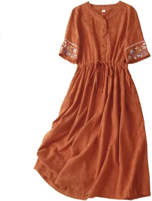 Cotton Linen Dress Women Boho Maxi Dress Summer Cute Summer Dresses A Line T Shirt Flowy Sundress Beach Vacation