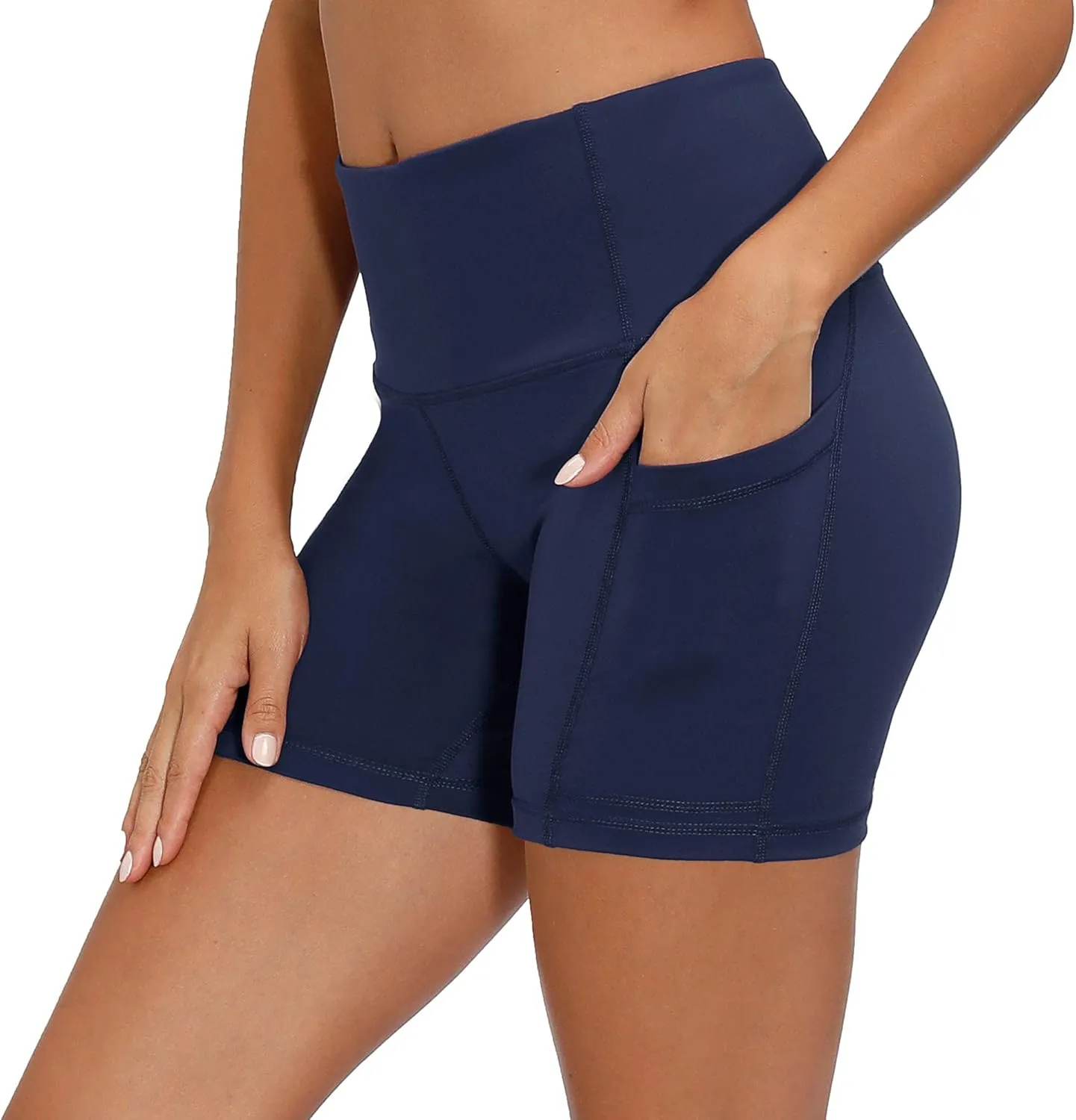 CQC Women's High Waist Yoga Shorts Compression Workout Running Bike Shorts Side Pockets