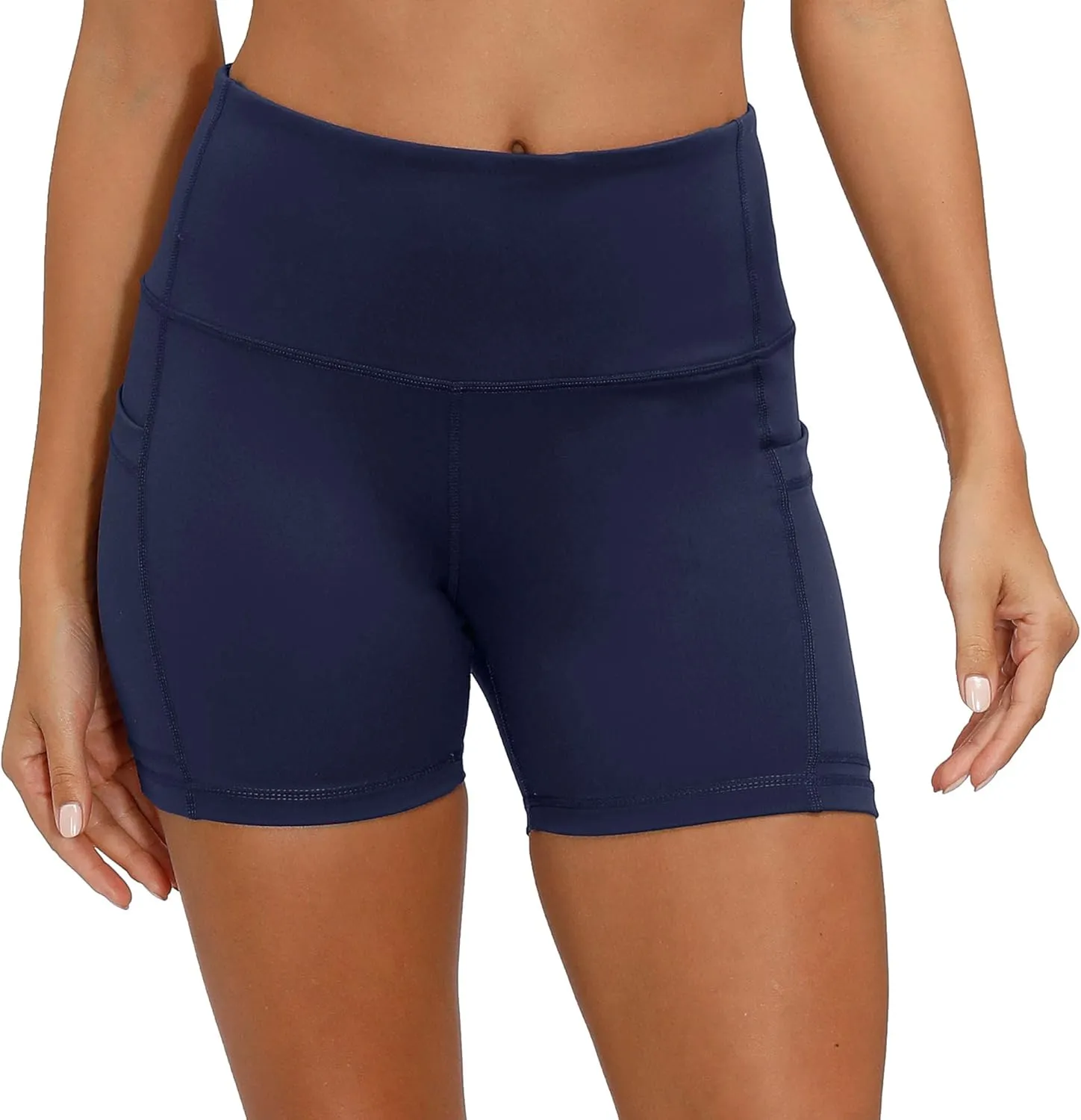 CQC Women's High Waist Yoga Shorts Compression Workout Running Bike Shorts Side Pockets