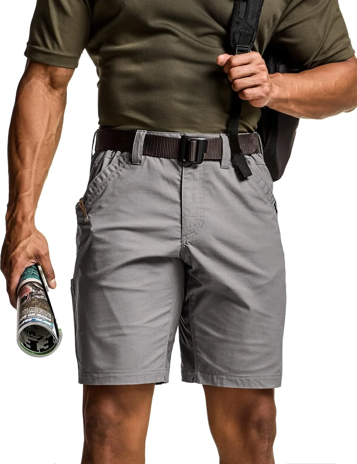 CQR Men's Flex Casual Cargo Shorts, Lightweight Water Resistant Golf Shorts, Stretch Tactical Work Shorts with Multi-Pocket