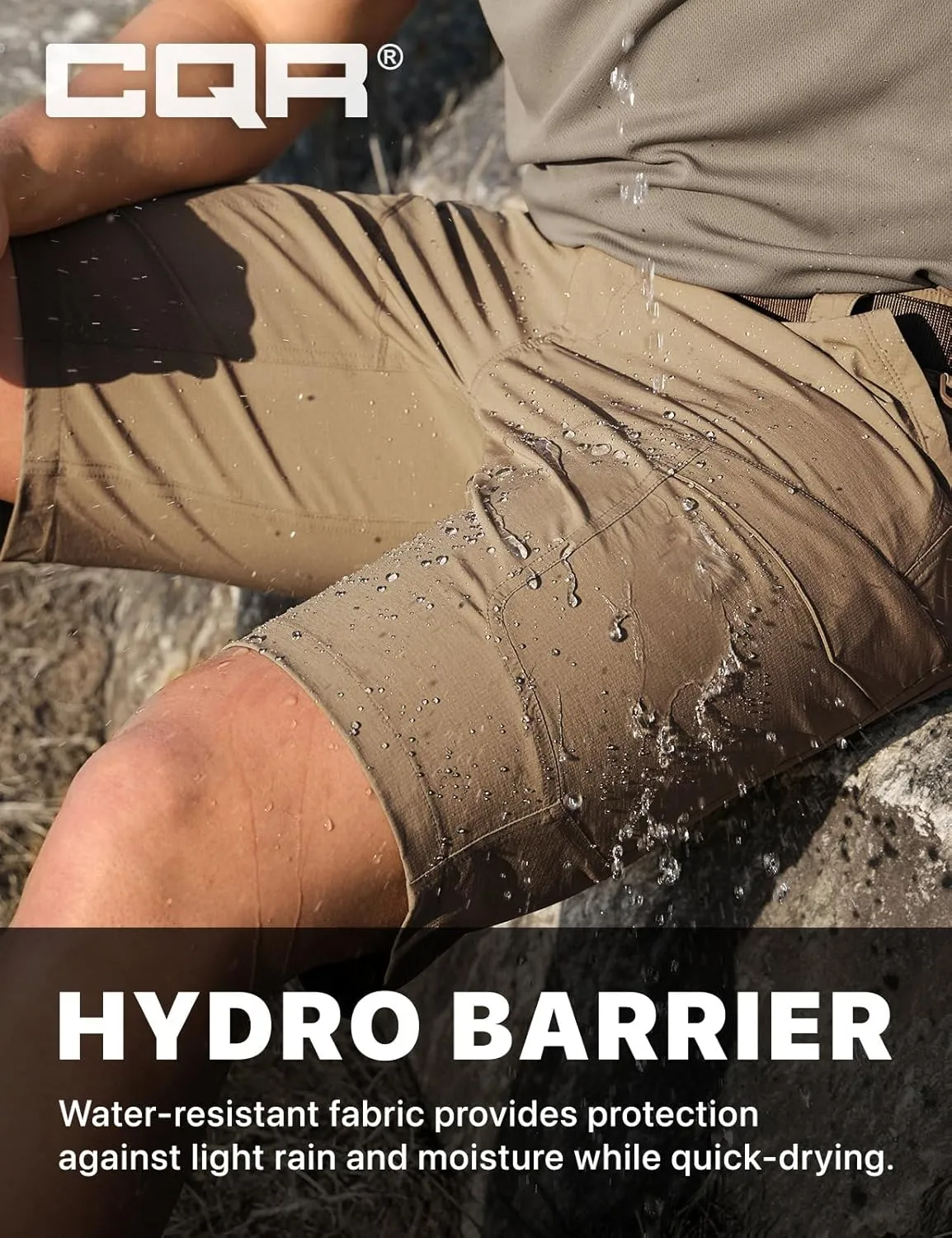CQR Men's Hiking Cargo Shorts, Quick Dry Stretch Tactical Outdoor Shorts, Lightweight Camping Golf Shorts with Multi Pockets