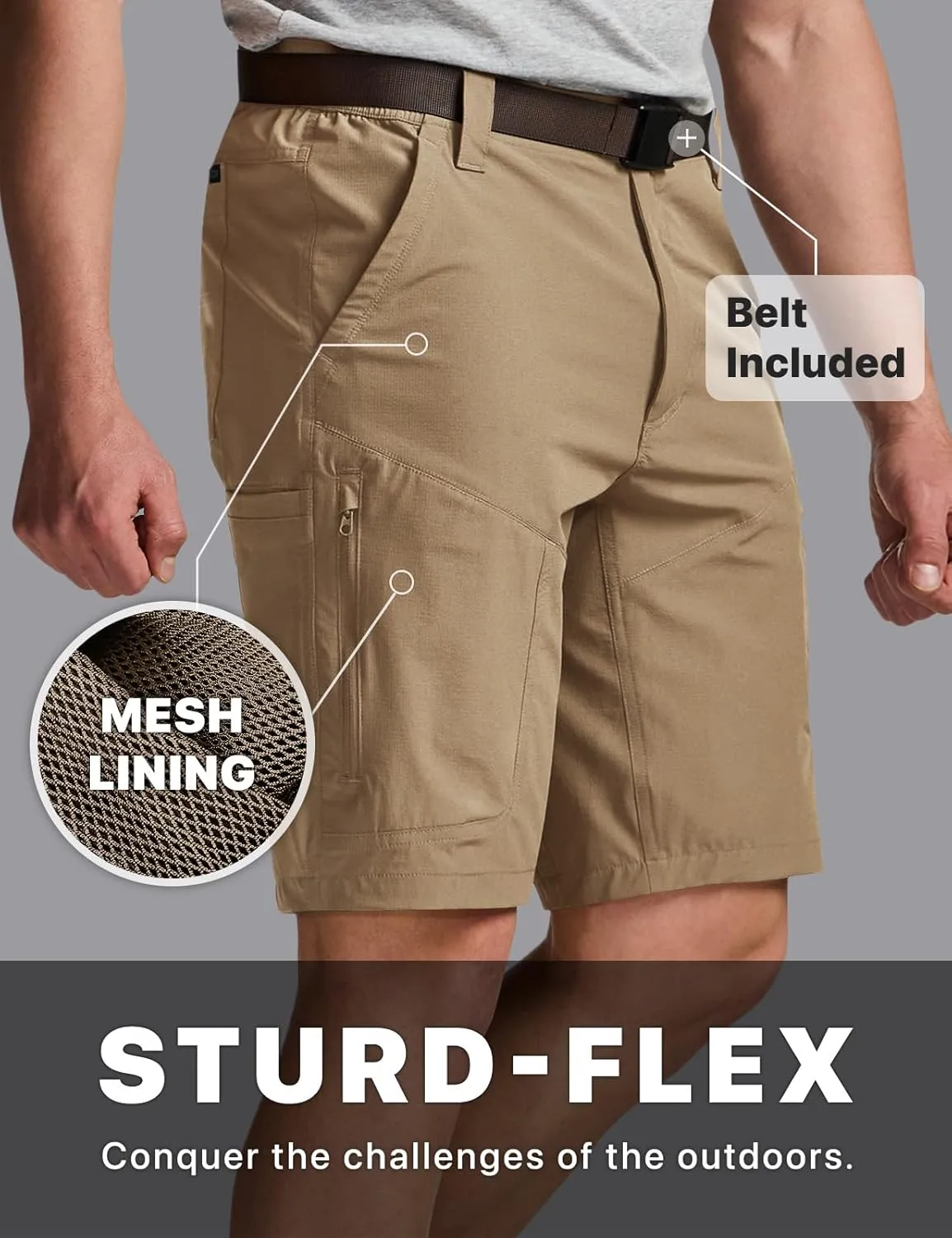 CQR Men's Hiking Cargo Shorts, Quick Dry Stretch Tactical Outdoor Shorts, Lightweight Camping Golf Shorts with Multi Pockets