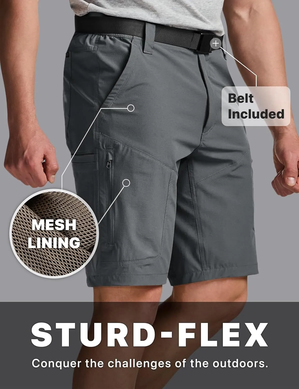 CQR Men's Hiking Cargo Shorts, Quick Dry Stretch Tactical Outdoor Shorts, Lightweight Camping Golf Shorts with Multi Pockets