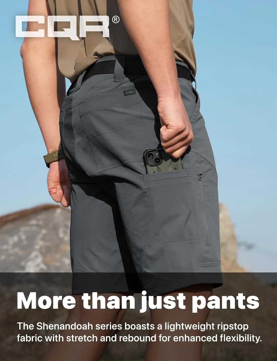 CQR Men's Hiking Cargo Shorts, Quick Dry Stretch Tactical Outdoor Shorts, Lightweight Camping Golf Shorts with Multi Pockets