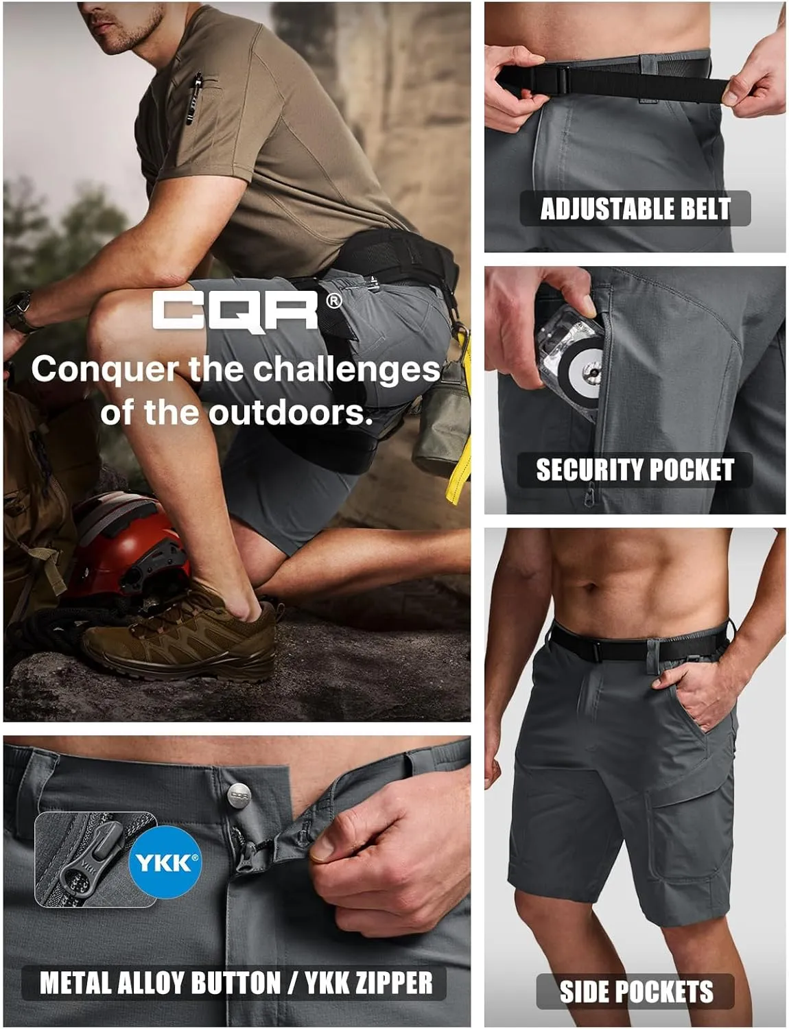 CQR Men's Hiking Cargo Shorts, Quick Dry Stretch Tactical Outdoor Shorts, Lightweight Camping Golf Shorts with Multi Pockets