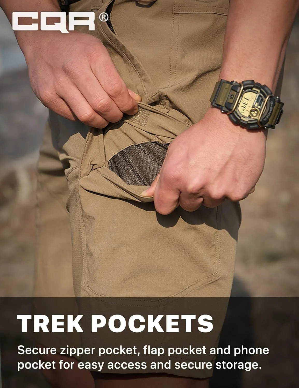 CQR Men's Hiking Cargo Shorts, Quick Dry Stretch Tactical Outdoor Shorts, Lightweight Camping Golf Shorts with Multi Pockets