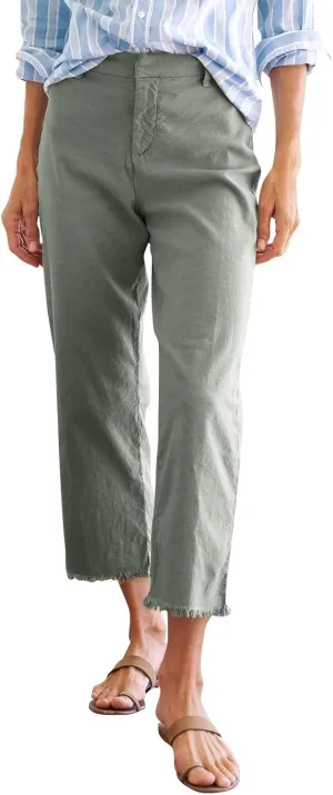 Cropped Linen Pants Women Straight Leg Pull On Work Pants Business Casual High Waisted Dress Pants Office Ankle Pants