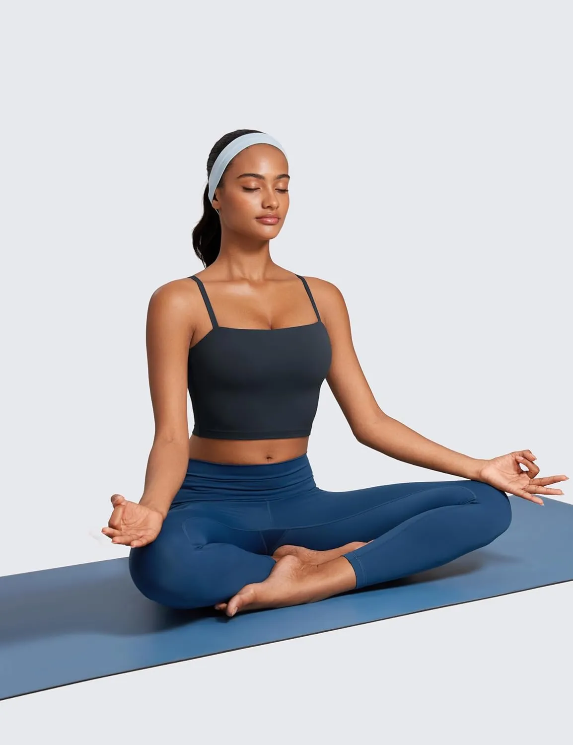 CRZ YOGA Butterluxe Cami Longline Sports Bras for Women - Square Neck Adjustable Padded Workout Crop Tank Top Camisole