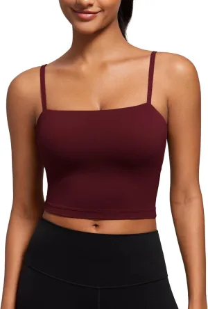 CRZ YOGA Butterluxe Cami Longline Sports Bras for Women - Square Neck Adjustable Padded Workout Crop Tank Top Camisole