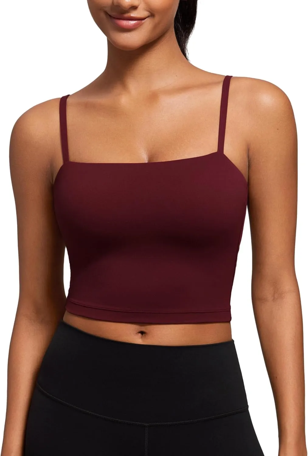 CRZ YOGA Butterluxe Cami Longline Sports Bras for Women - Square Neck Adjustable Padded Workout Crop Tank Top Camisole