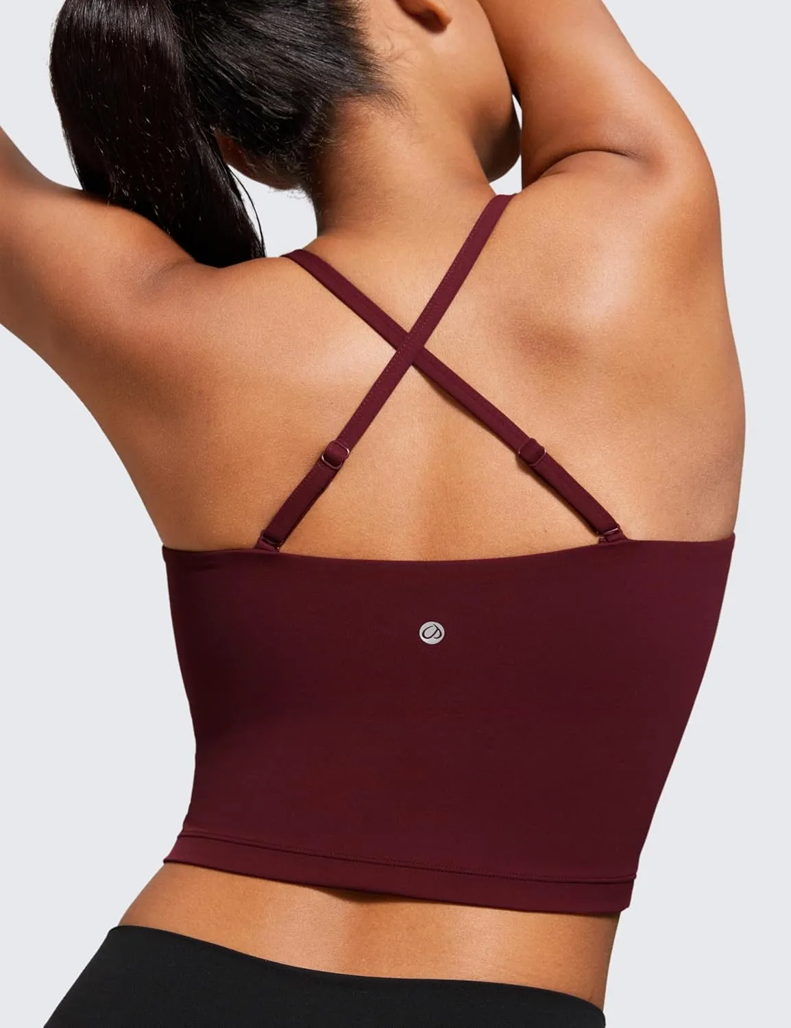 CRZ YOGA Butterluxe Cami Longline Sports Bras for Women - Square Neck Adjustable Padded Workout Crop Tank Top Camisole