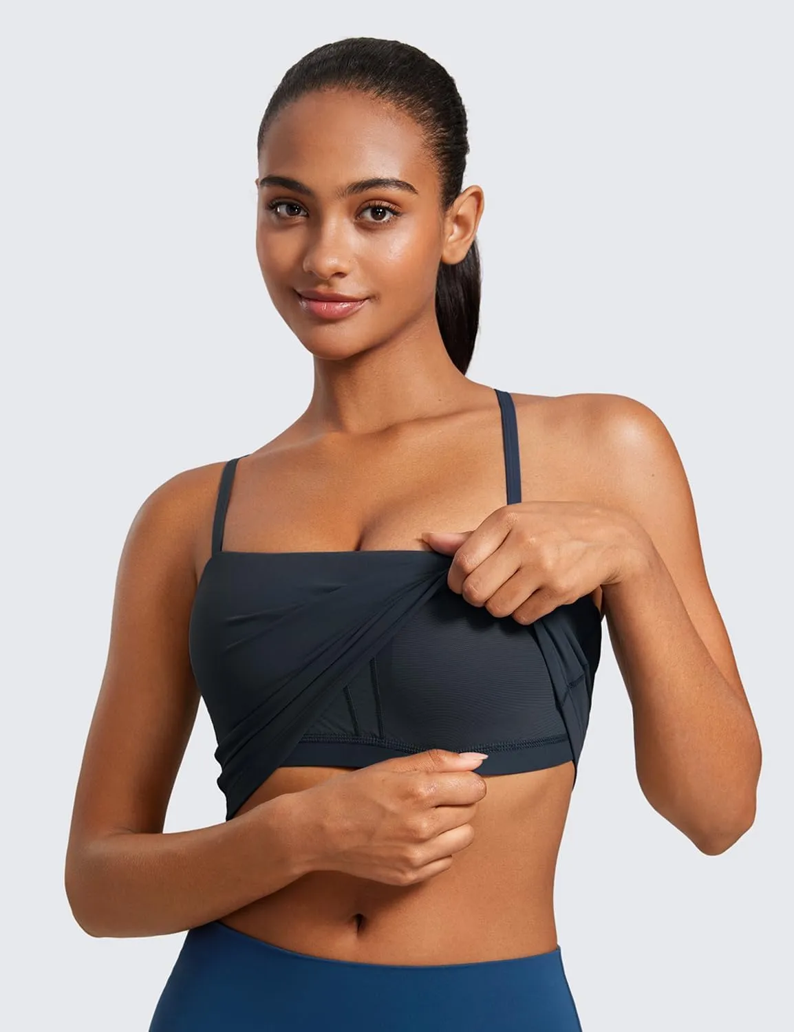 CRZ YOGA Butterluxe Cami Longline Sports Bras for Women - Square Neck Adjustable Padded Workout Crop Tank Top Camisole