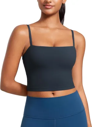 CRZ YOGA Butterluxe Cami Longline Sports Bras for Women - Square Neck Adjustable Padded Workout Crop Tank Top Camisole