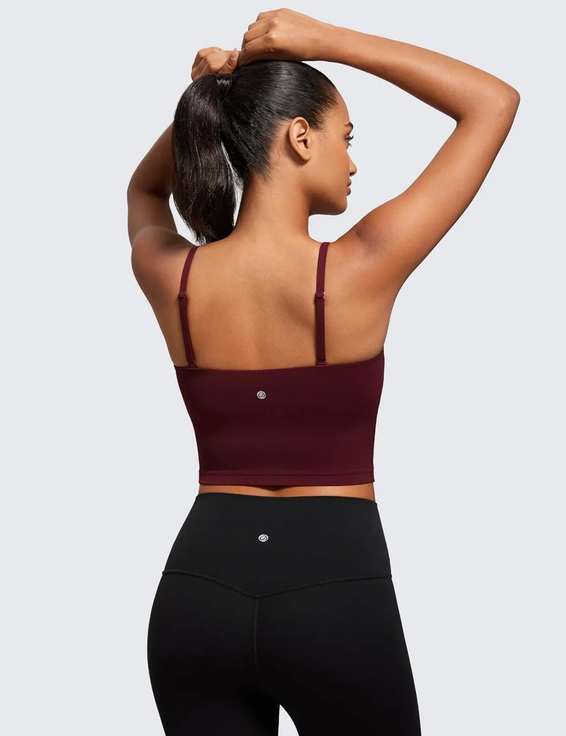 CRZ YOGA Butterluxe Cami Longline Sports Bras for Women - Square Neck Adjustable Padded Workout Crop Tank Top Camisole