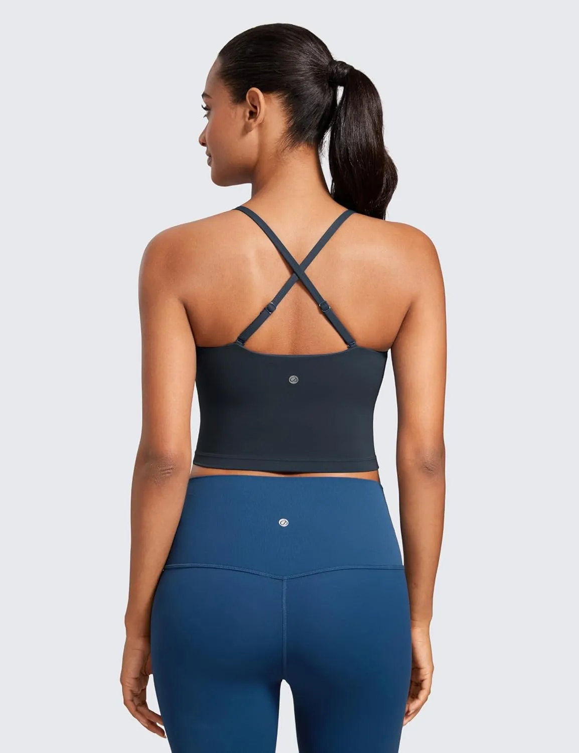 CRZ YOGA Butterluxe Cami Longline Sports Bras for Women - Square Neck Adjustable Padded Workout Crop Tank Top Camisole