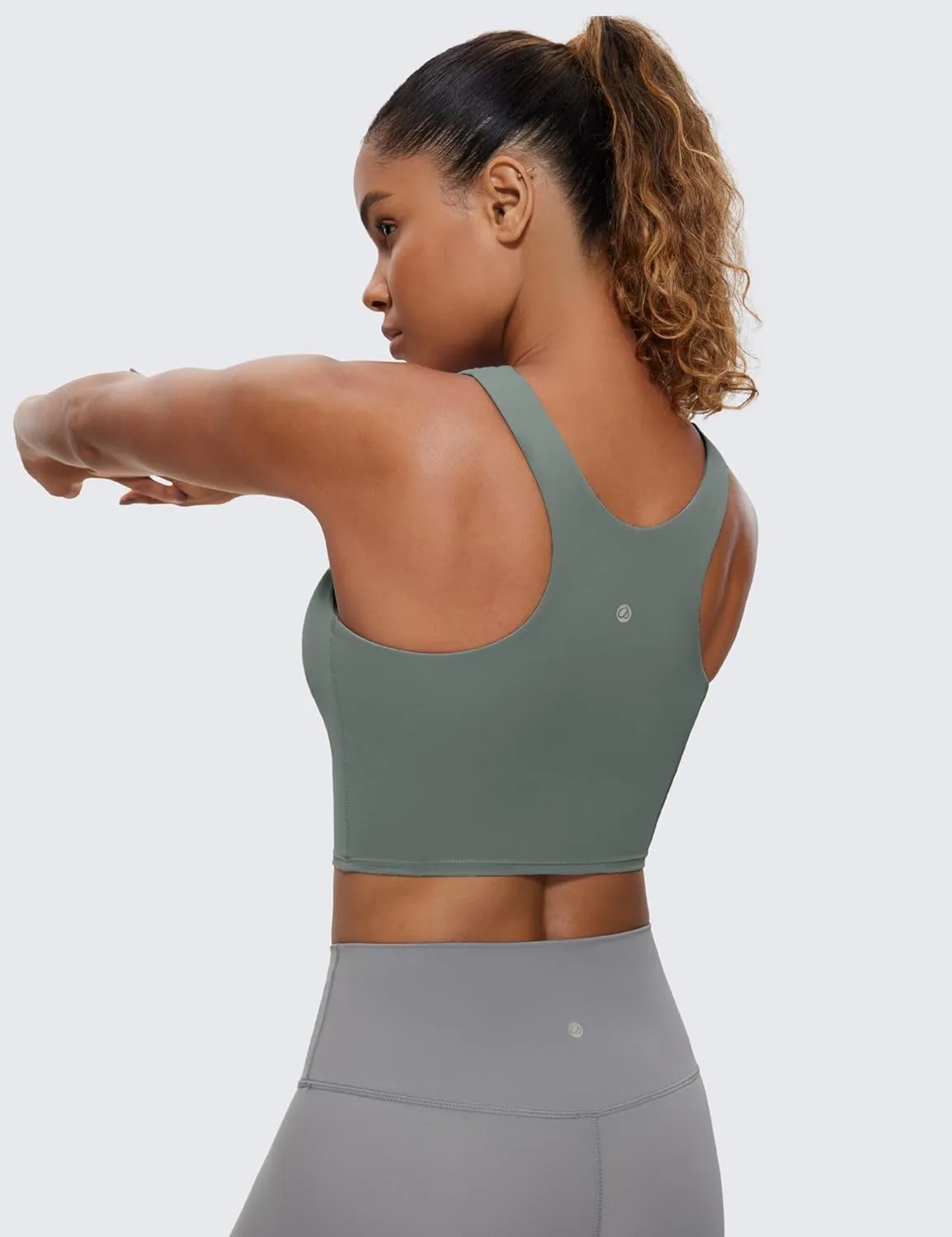 CRZ YOGA Butterluxe Racerback Longline Sports Bras for Women - High Neck Padded Crop Workout Tank Top with Built in Pads