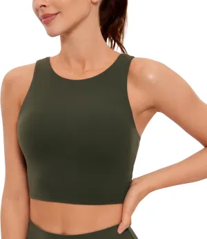 CRZ YOGA Butterluxe Racerback Longline Sports Bras for Women - High Neck Padded Crop Workout Tank Top with Built in Pads
