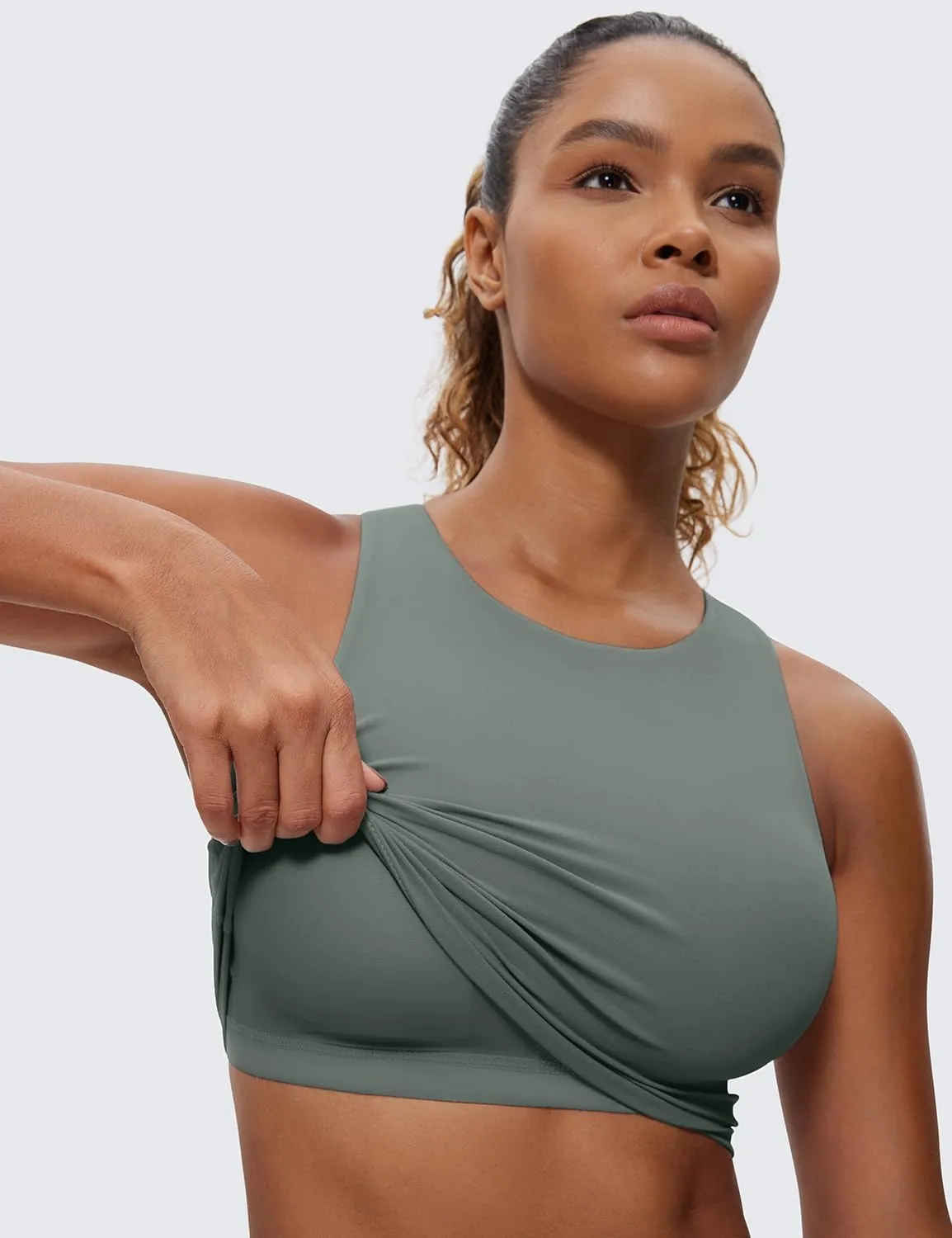 CRZ YOGA Butterluxe Racerback Longline Sports Bras for Women - High Neck Padded Crop Workout Tank Top with Built in Pads